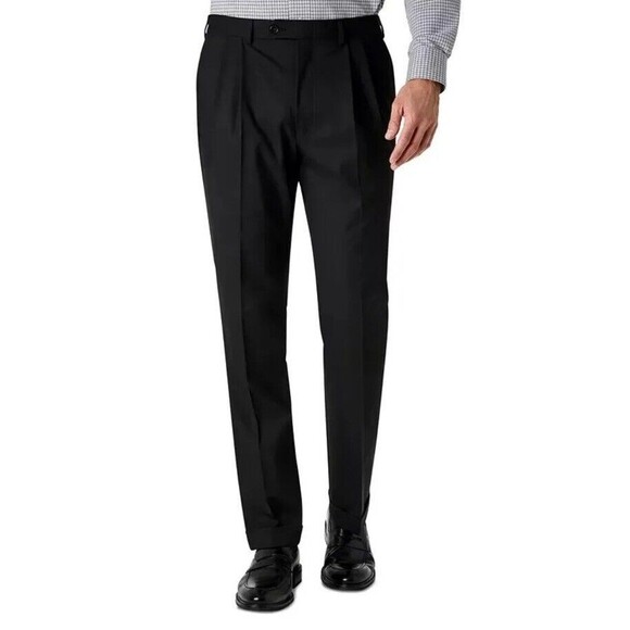 LAUREN RALPH LAUREN70% Wool Blend STRETCH PLEATED Classic BLACK PANTS 38W/30L - Picture 1 of 6